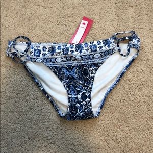 Blue and White Patterned Bathing Suit Bottoms